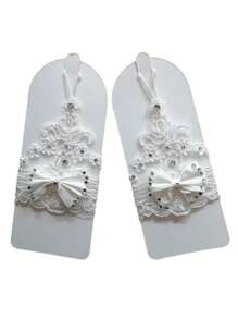 1 Pair Bridal Wedding Gloves, Bride Lace Embroidered & Rhinestone Decorative Open Finger Gloves
