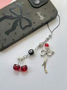 1 pieza Colgante de cerezas de estilo Y2K en color rojo, colgante decorativo colorido con diseño de lazo para correa de teléfono celular y accesorios, decoración de Charm para audífonos, regalo para madre, familia, amigos, cumpleaños, vacaciones, cadena de teléfono