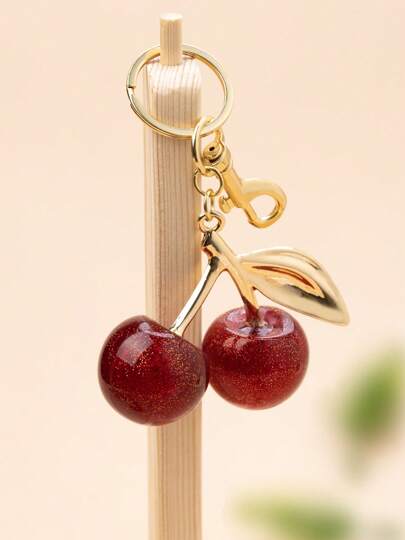 1pc Cute Cherry Pendant Vintage Fashion Keychain/Bag Charm, Random Tree Branch Color, European And American Style