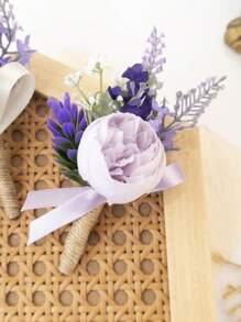 1 Pc Lavender Purple Boutonniere For Men, Groom And Best Man Boutonnieres With Artificial Flower, For Wedding Ceremony Anniversary, Formal Dinner Party, Boho Wedding(Lavender,Pink,White)