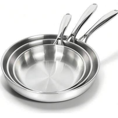 High-Quality Tri-Ply Stainless Steel Frying Pan, Deep Frying Pan, Skillet, Induction Cooking Pan, Dishwasher And Oven Friendly, Fast & Even Heat, Heavy Duty And Detachable Handle