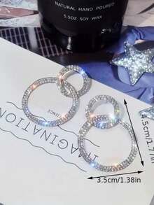 Double Hoop Rhinestone Earrings, Elegant Long Earrings, Personalized Korean Style Fashion Earrings For Women