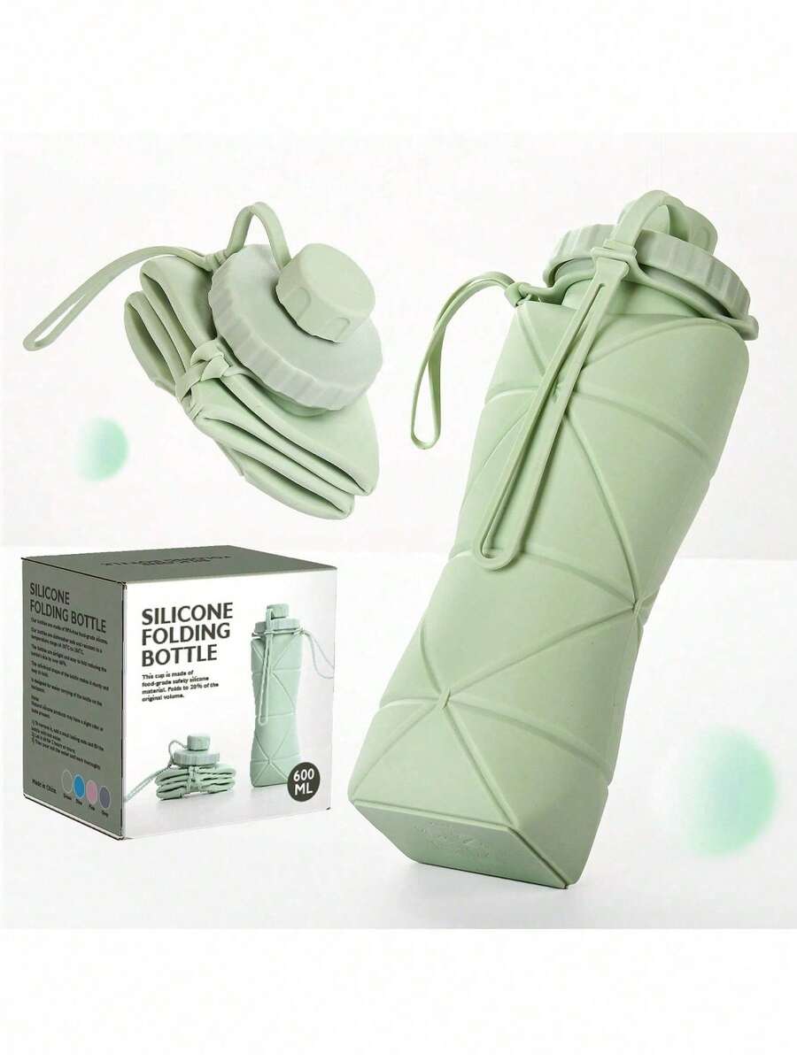 1pc Pink/Green/Blue Silicone Collapsible Water Bottle, Silicone Foldable Travel Water Bottles, Easy-Carry Design & Compact Size, For Outdoor Activities, Sports, Exercise, 20oz Water Glass Water Bottle