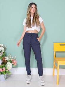 WOMEN'S PANTS, ELASTIC SPORTY - 寶藍色 - 查看 6