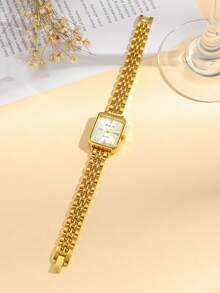 1 件简约高品质矩形表盘钢带石英表，适合生日礼物、年终促销、光棍节等。 - 金色 - 查看 2