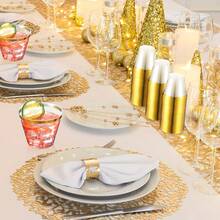 25 件，9 盎司一次性透明塑料杯，带金色边框，适用于饮料冰咖啡冰沙果汁牛奶冷饮，家用商用水杯，饮具，派对用品，厨房小工具，家庭厨房配件 - 清澈的 - 查看 3