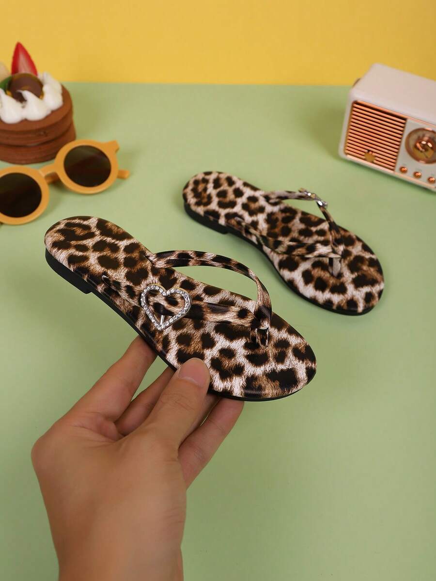 2026 Flip-flops noi cu imprimeu leopard, sandale plate unisex pentru copii, papuci de plajă casual ușori pentru vară - gri negru - Vizualizare 1
