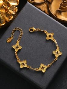 1 件轻质奢华金色镂空三叶草设计金属女士手链 - 金色 - 查看 8