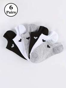 6双纯色心形短袜，男女通用，运动、休闲、商务日常穿着皆宜，圣诞礼物 - 彩色 - 查看 14