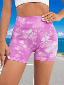 4pcs/Set Women's Seamless Tie-Dye Yoga Shorts, Versatile For Outdoor Climbing, Daily Wear, Gym, Workout, Sports - Multicolor - View 6