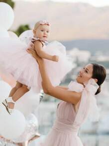 Young Girl Bowknot Tulle Party Princess Dress, Suitable For Child's Birthday Party, Flower Girl Dress, Wedding, Prom, Festival Celebration