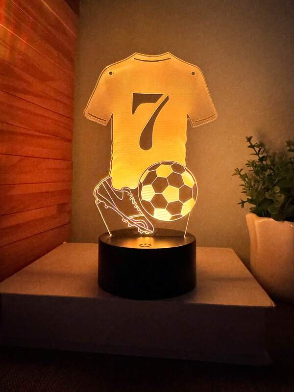 1 pieza Luz nocturna con forma de jersey de fútbol 3D, lámpara decorativa creativa con activación táctil y cambio de 7 colores para fans del deporte, regalo para festivales