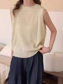 女士无袖背心，夏季新品，设计感独特，交叉 - 杏色 - 查看 4