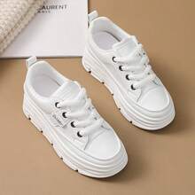 New Solid Color Canvas Shoes, Summer Sneakers, Platform Thick Sole, Casual Shoes, Student/Sports Shoes - White - View 3
