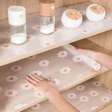 1pc Shelf Liner, Waterproof Refrigerator Liner, Drawer Liners For Kitchen Cabinet, Bathroom Sink Mat No Slip Cupboard Mats Non Adhesive Fridge Liner EVA Place Mats Roll - Leaf Daisy - Multicolor - View 7