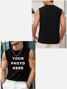 Personalized Photo Customized Men's Sleeveless Top, Upload Your Own Photo/Design/Logo, Spring/Summer Round Neck Vest T-Shirt, Black Top, Music Festival, Family, Valentine's Day Gift, Anniversary Gift, Gift For Best Friend, Holiday Gift, Summer Men's Top, Summer Men's Vest Ornamental,Dawg Stylish,Fashion,Hipster,Contracted,Easy Costume,Modest Fashion,Minimal Chic,Casual Custom,Unique,Personalized Ideal Gifts For Him Family,Boyfriend,Friends,Children