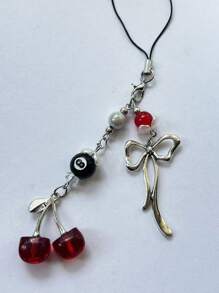 1 pieza Colgante de cerezas de estilo Y2K en color rojo, colgante decorativo colorido con diseño de lazo para correa de teléfono celular y accesorios, decoración de Charm para audífonos, regalo para madre, familia, amigos, cumpleaños, vacaciones, cadena de teléfono