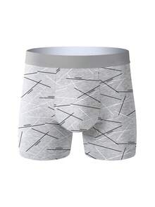 4 条男士时尚图案长款平角内裤，舒适弹力长款平角内裤，运动长款内裤，新颖男士内裤，骑行内裤 - 彩色 - 查看 4