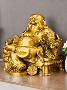 1pc Resin Laughing Buddha Statue On Dragon Chair, Indoor Use, Collectible Buddhist Sculpture, Brings Good Luck And Happiness, Suitable For All Environments, Great For Easter, And Other Holiday Gifts, Perfect Gift For Friends
