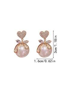 2 件优雅法式美人鱼仿珍珠耳环，奢华小众设计优雅蝴蝶结耳环