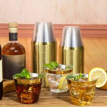 25 件，9 盎司一次性透明塑料杯，带金色边框，适用于饮料冰咖啡冰沙果汁牛奶冷饮，家用商用水杯，饮具，派对用品，厨房小工具，家庭厨房配件 - 清澈的 - 查看 5