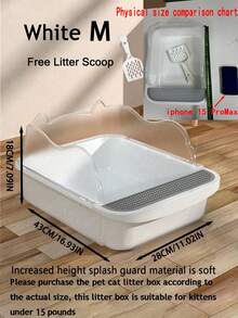 1 hộp đựng cát vệ sinh cho mèo nửa kín và chống bắn tung tóe kèm xẻng xúc cát vệ sinh cho mèo, nhà vệ sinh cho thú cưng nửa hở thời trang mới, thích hợp cho mèo, dễ chăm sóc, dễ vệ sinh - trắng - Xem 12
