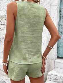 Ladies' Loose Sleeveless Two-Piece Set, Casual Button Decoration Spicy Girl Vest Set