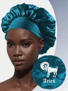 1PC Hair Bonnet Silk Constellations Printed Single Layer Wide Brimmed Casual Satin Sleep Curly /Straight Hair Bonnet