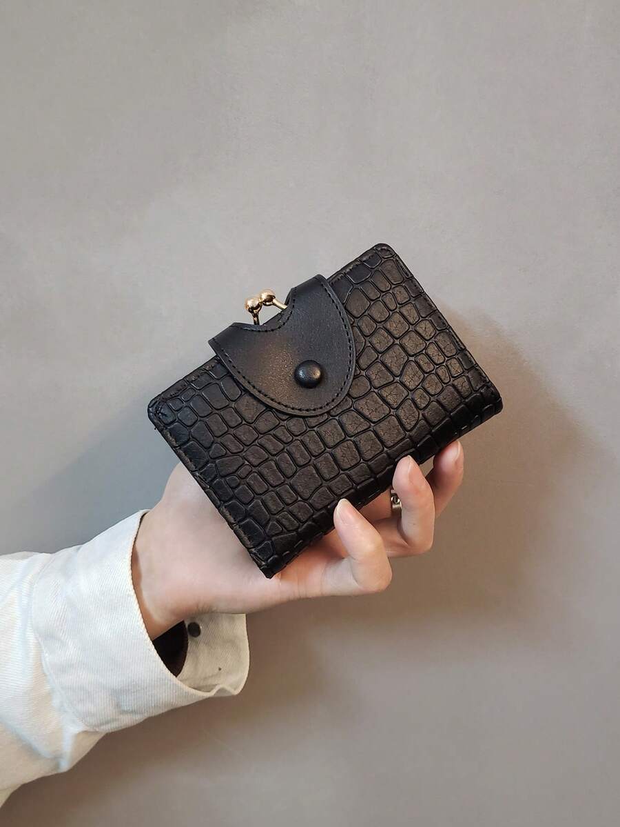 محفظة صغيرة مزينة بنمط الحجر من الجلد المصنع للنساء، حافظة بطاقات الإئتمان وبطاقة الهوية مع إغلاق بالطبعة