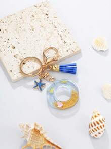 1pc A-Z English Letter Keychain, Resin Drop Glue Oceanic Elements Letter Pendant Keychain For Girls, Summer Starfish, Seashell Decor Random Color Children Bag Accessories
