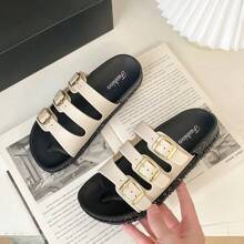 Retro Fashionable Versatile Buckle Strap Slippers For Women, Thick Sole Roman Style Outdoor Wear Sandals, 2025 New Arrival, Ins Popular