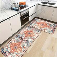1/2/3pcs Bohemian Kitchen Set, Bohemian Broken Style,, Kitchen Anti-Fatigue Cushion, Corridor Runner, Flannel Material Anti-Slip Soft And Comfortable Easy To Clean, Suitable Bedroom, Living Room, Dining Room, Kitchen, Bathroom, Entrance, Floor - 白色 - 查看 3