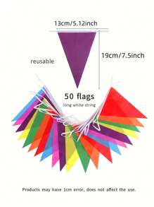 50 pièces Guirlande de fanions en tissu colorés, drapeaux triangulaires bicolores, pour mariages, anniversaires, fêtes, décorations de chambres et de jardins, guirlande pour ouverture officielle - Drapeaux de célébration universels pour l'extérieur