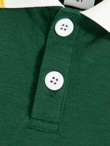 2 件套男童休闲户外时尚字母印花半开领常规版型短袖 Polo 衫和短裤套装，夏季 - 綠色 - 查看 5