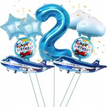 Blue Airplane Number 1-9 Themed Balloons For Movie, Flight, Birthday Party, Festival Decoration