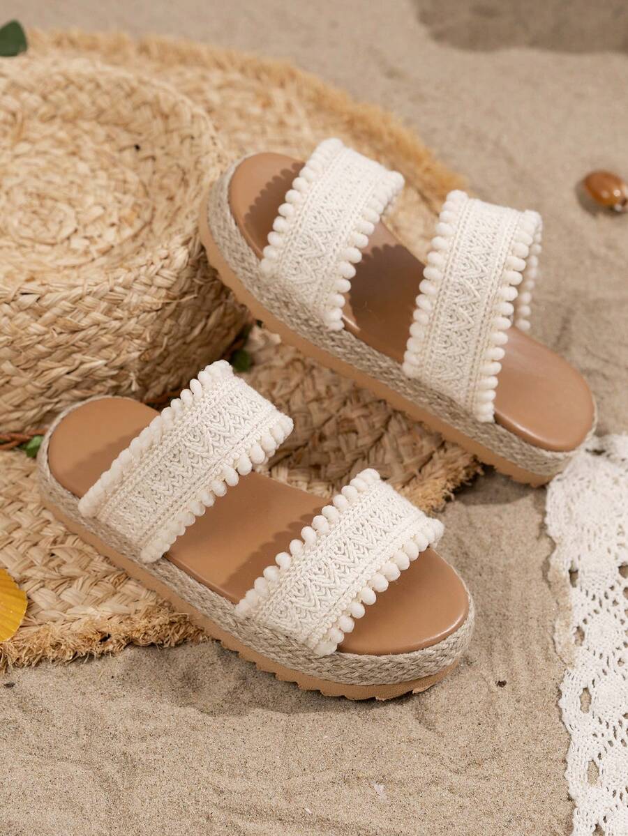 1 双女童夏季双带户外沙滩休闲厚底防滑时尚拖鞋 - 米色 - 查看 1