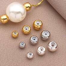 10/15/20 件真 18K 镀金硅胶滑珠黄铜橡胶珠 3/4/5 毫米黄铜塞珠可调节圆珠定位隔珠适用于 DIY 珠宝手链项链制作