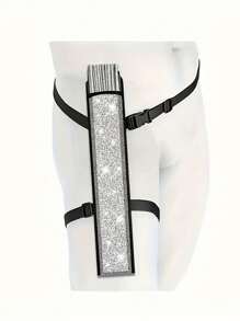 1 Stück Hologramm Handventilator Tasche mit verstellbarem Riemen, neue Kung Fu Tai Chi Fächer Tasche, Oberschenkeltasche, silber-schwarzer Blitz rosa Outdoor Sport Aktivität Tasche, Musikfestival große Karnevalsparty reflektierende Laser scharfe Tanzfächertasche, tragbare verstellbare faltbare Fächertasche, stilvoller Partyzubehör für Frauen, reflektierendes irisierendes Design, geeignet für Fanpartys, Discotanz, Heimdekoration und viele Anlässe