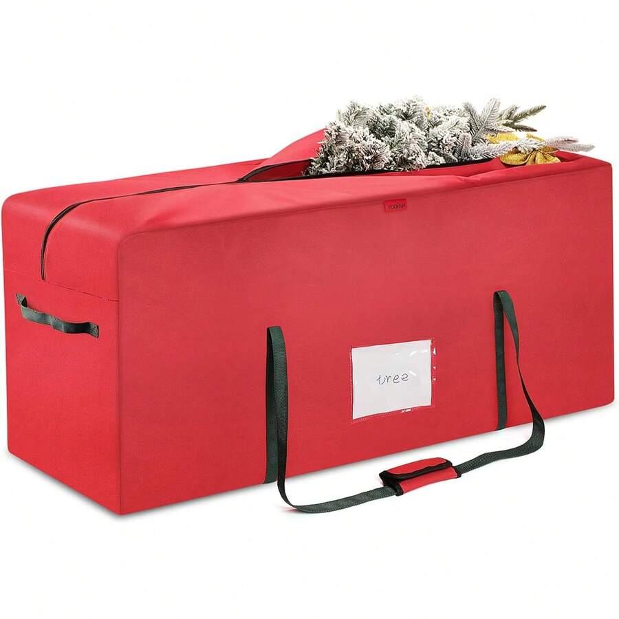 Christmas Tree Storage Bag For 7.5 Ft Artificial Trees, Water-Resistant Oxford Fabric With PVC Window, Double Zipper, Red, 49.2" X 17.7" X 19.7" - Red - View 1