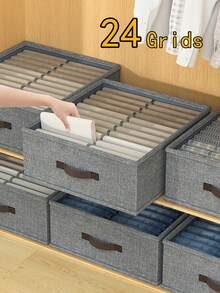 1pc 24-Grid Foldable Fabric Storage Box With Handle, Clothes, Pants, Underwear, Socks, Bedding And Towel Organizer Box For Home, Travel, Office, Dorm, Holiday Gift, Children - Grey - View 5