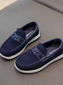 儿童乐福鞋，男女款休闲一脚蹬透气针织平底鞋，2025 年新款 - 藍色 - 查看 2