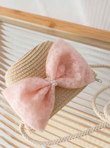 2pcs/Set Girl's Cute Ditsy Floral Bow Princess Sun Hat, Summer Shading Beach Hat Perfect For Daily & Outing