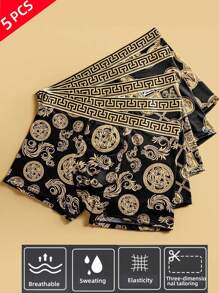 Set de 5 piezas de ropa interior de hombre en negro y dorado, calzoncillos tipo bóxer y shorts casuales, shorts cómodos y elásticos, adecuados para un estilo casual