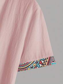 Men's Geometric Print Short Sleeve Single-Breasted Casual Shirt - Pink - View 5