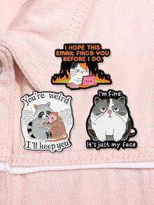 3Pcs Cute Fat Cat Enamel Pin Funny Quotes Brooch Pines Lapel Pins Badge On Backpack Clothing Accessories Animal Jewelry Friends Gifts - Multicolor - View 1