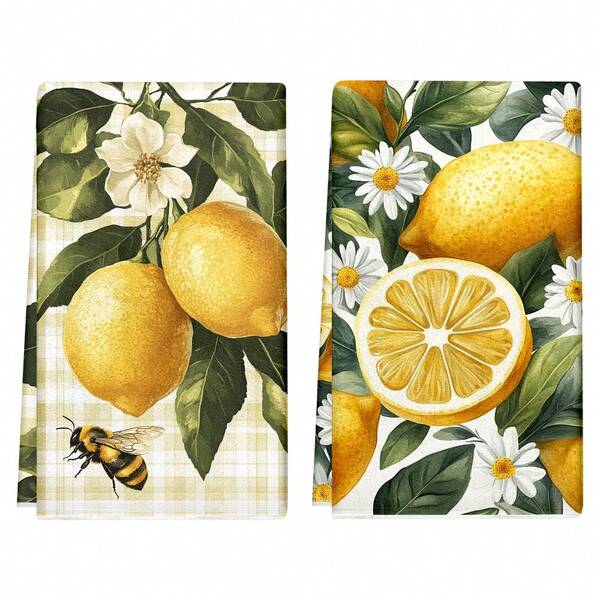 1 set/2 pièces Serviettes de cuisine à imprimé citron frais, serviettes à vaisselle, conviennent pour la décoration intérieure du restaurant, de la salle de bain, de la fête. Convient comme cadeau quotidien ou de fête pour les aînés, les amis, les sœurs, les enfants.
