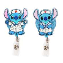 Disney Carrete de identificación retráctil lindo de la enfermera Stitch - Titular de gafete de identificación - Etiqueta de identificación de doctor/enfermera - Accesorios para trabajo en el hospital - Carrete de gafete con dibujos animados
