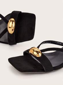 Women's New Fashionable Elegant Metal Decor Open Toe High Heel Square Toe Thong Sandals Casual Mule Slides Outdoor Sandals