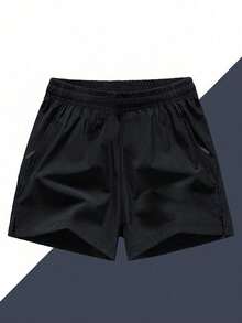 3pcs Tween Boys Casual Solid Color Slouchy Outdoor Sports Loose Fit Knee Length Shorts, Summer - Black - View 2