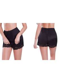 Women Lace Boxer Shorts Anti-Static Slip Silk Elastic Waistline Bloomers Underwear Panties - 黑色 - 查看 3